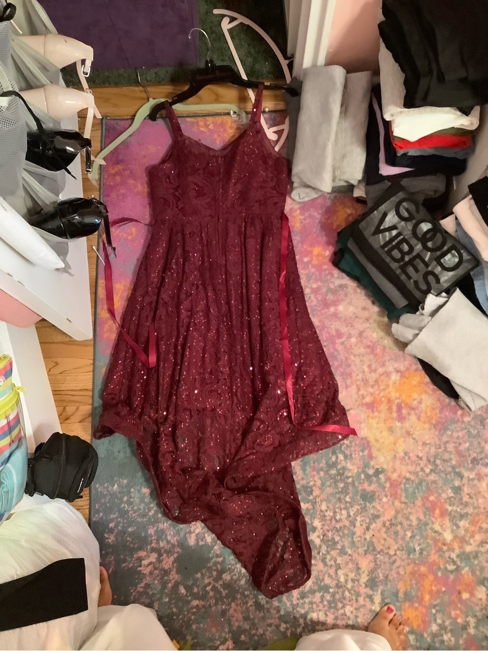 Macy's Girls Burgundy Sparkle Formal Dress